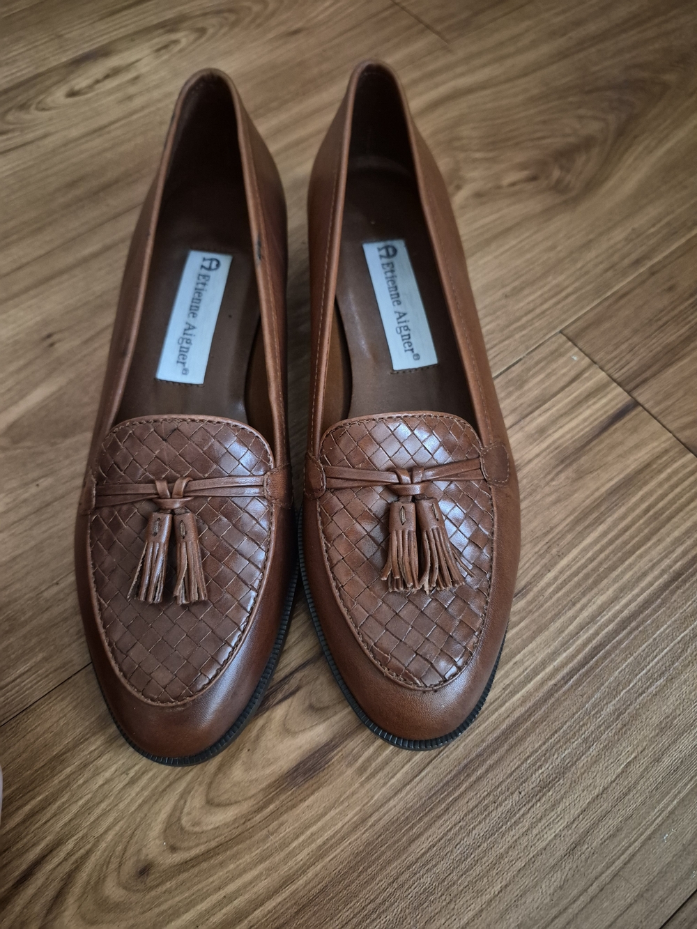 Etienne Aigner Ally Brown Woven Leather Tassel Loafers Size 6.5
